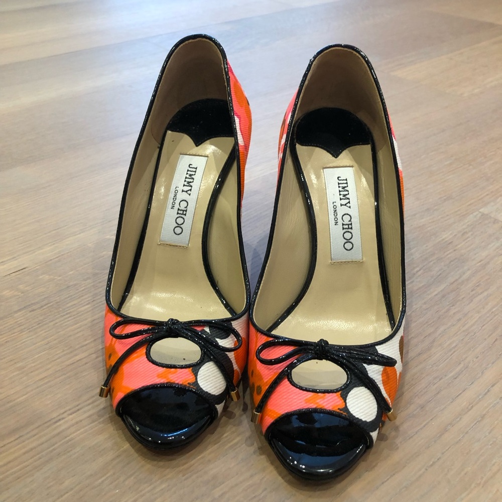 Jimmy Choo open toe floral shoes